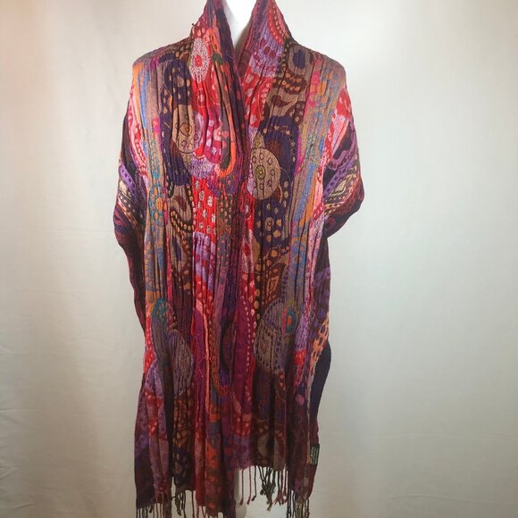 Vibrant Boho Art-to-Wear Shawl / Scarf — 100% Rayon — Made in India - Picture 3 of 12